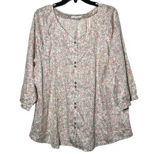 CJ Banks Womens Floral Long‎ Sleeve Button Top Plus Size 2X Boho Light Whimsical